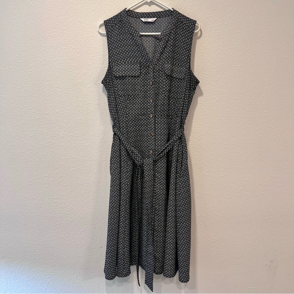 Women’s Croft & Barrow Y-Neck Shirtdress Black White Sleeveless Dress Large